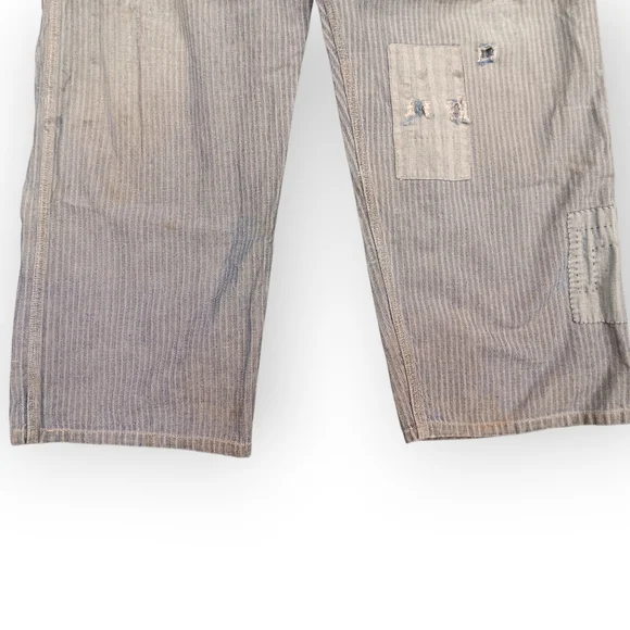 Vtg Key Imperial Hickory Striped Bibs - Patched Aged Patina - Picture 5 of 6